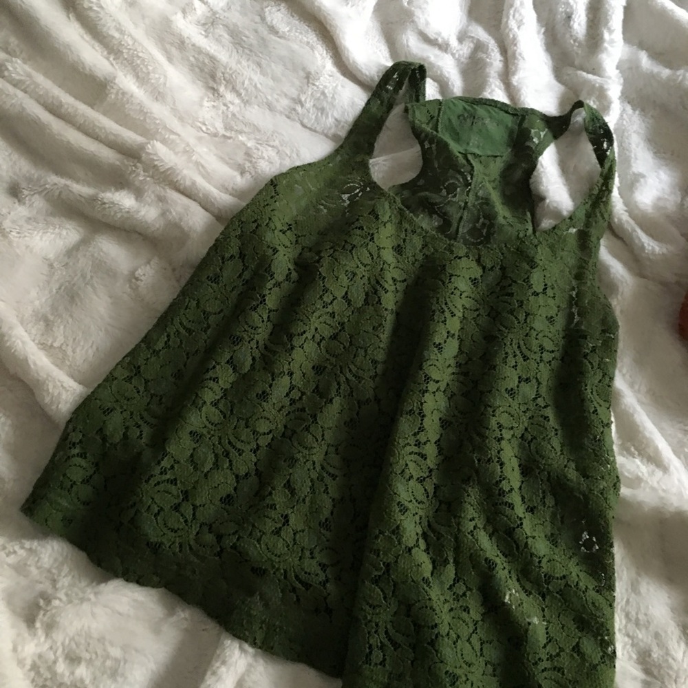 Green floral print tank top